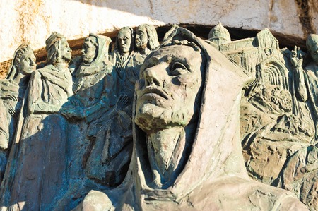 Man and figures.Detail of statue, Ancona Italyの写真素材