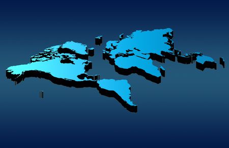 World Map blue gradient perspective view