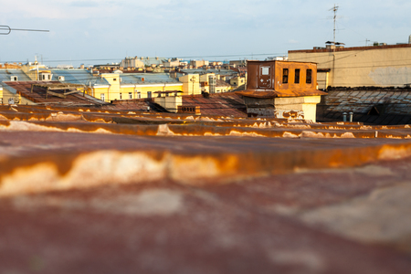 beautiful view from the roof of St. Petersburg at the center of the city sunsetの写真素材