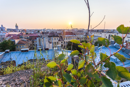 beautiful view from the roof of St. Petersburg at the center of the city sunsetの写真素材