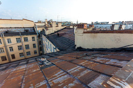 beautiful view from the roof of St. Petersburg at the center of the city sunsetの写真素材