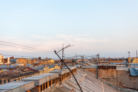 beautiful view from the roof of St. Petersburg at the center of the city sunsetの写真素材