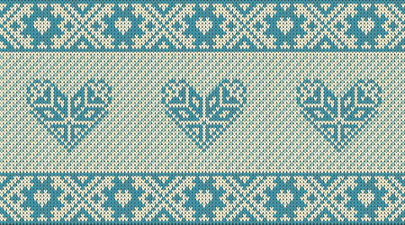 Seamless pattern on the theme of Valentine's Day with an image of the Norwegian patterns and hearts. Wool knitted texture. Vector Illustrationのイラスト素材