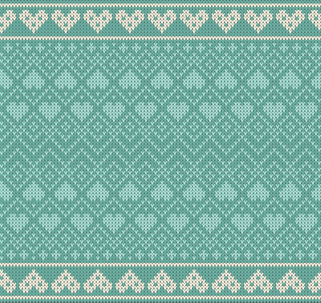 Seamless pattern on the theme of Valentine's Day with an image of the Norwegian patterns and hearts. Wool knitted texture. Vector Illustrationのイラスト素材