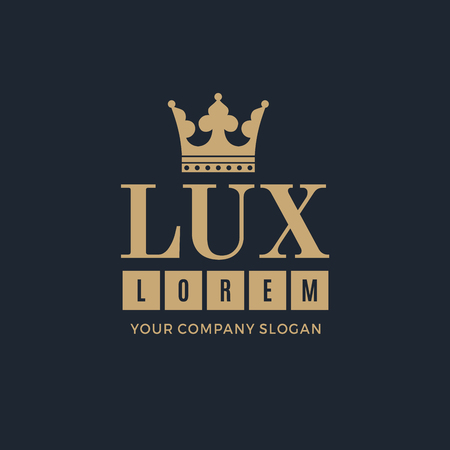 Gold on a dark blue background with a picture of the silhouette of the crown and the words Lux. It symbolizes the highest quality, strength, indestructibility.のイラスト素材