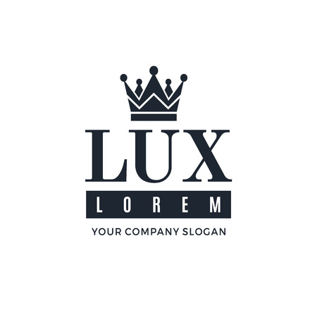 Dark blue on a white background with a picture of the silhouette of the crown and the words Lux. It symbolizes the highest quality, strength, indestructibility.のイラスト素材