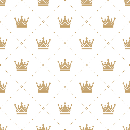 Seamless pattern in retro style with a gold crown on a white background. Can be used for wallpaper, pattern fills, web page background,surface textures. Vector Illustrationのイラスト素材