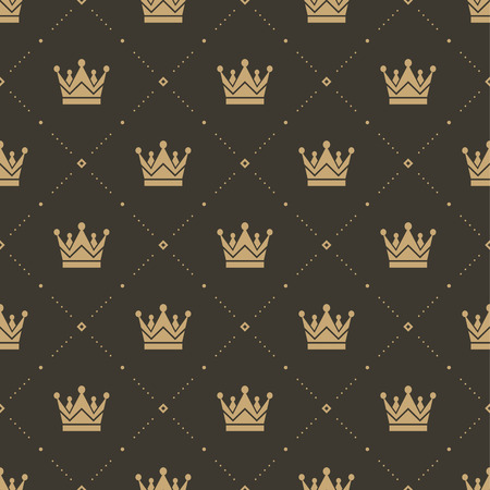 Seamless pattern in retro style with a gold crown on a brown background. Can be used for wallpaper, pattern fills, web page background,surface textures. Vector Illustrationのイラスト素材