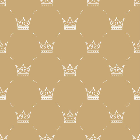 Seamless pattern in retro style with a white crown on a gold background.のイラスト素材