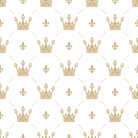 Seamless pattern in retro style with a gold crown on a white background. Can be used for wallpaper, pattern fills, web page background, surface textures. Vector Illustrationのイラスト素材