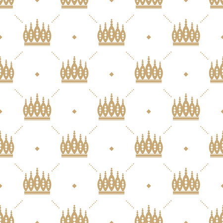 Seamless pattern in retro style with a gold crown on a white background. Can be used for wallpaper, pattern fills, web page background, surface textures.のイラスト素材
