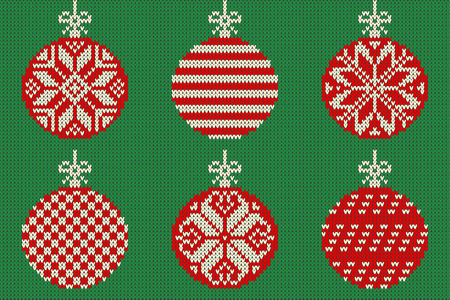Merry Christmas and New Year seamless knitted pattern with Christmas balls and snowflakes. Scandinavian style. Winter Holiday Sweater Design. Vector Illustrationのイラスト素材
