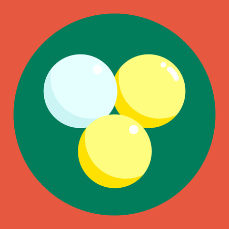 Ping pong ball icon. White and yellow ping pong ball on a green and red  . Sports Equipment. Vector Illustration.のイラスト素材