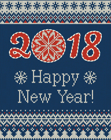 Merry Christmas and New Year seamless knitted pattern with Christmas balls, snowflakes and fir. Scandinavian style. Winter Holiday Sweater Design. Vector Illustrationのイラスト素材