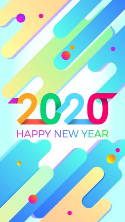 2020 Happy New Year. Paper Memphis geometric bright style for holidays flyers, greetings, invitations, Happy New Year or Merry Christmas cards. Holiday background, poster, banner. Vector Illustration.のイラスト素材