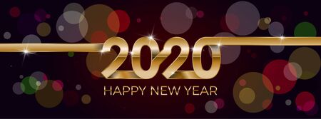 2020 Happy New Year. Banner invitation, party poster glittering stars glitter decoration. Winter...