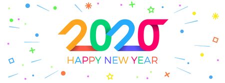 2020 Happy New Year. Paper Memphis geometric bright style for holidays flyers, greetings,...