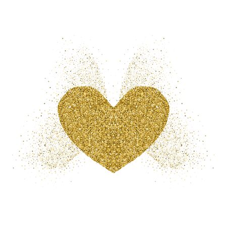 Heart golden glitter icon with glitter glow butterfly wings. White background. For Valentine's day, wedding cards, invitation, fashion, ornaments, luxury design elements. Vector illustration.のイラスト素材