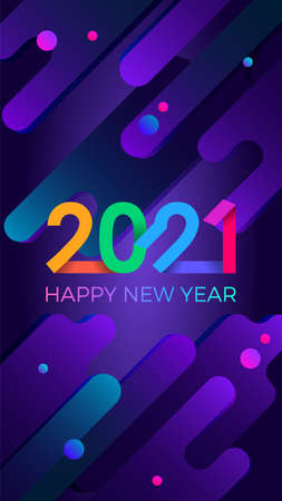 2021 Happy New Year. Paper Memphis geometric bright style for holidays flyers, greetings, invitations, Happy New Year or Merry Christmas cards. Holiday background, poster, banner. Vector Illustrationのイラスト素材