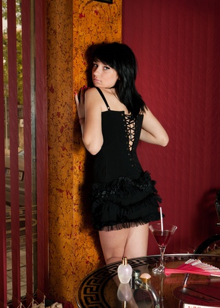 Fashionable girl in pubの写真素材