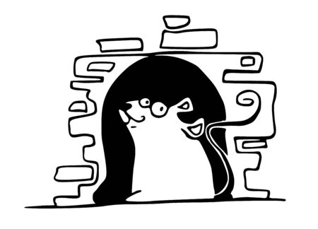 The symbol of the New Year 2020 is a rat. A happy mouse at your mink. Funny mouse by the fireplace. Hand drawn New Years greetings. Cartoon vector illustration isolated on white backgroundのイラスト素材