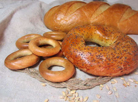 set bread and bakery products on the canvas background