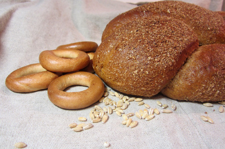 set bread and bakery products on the canvas backgroundの写真素材