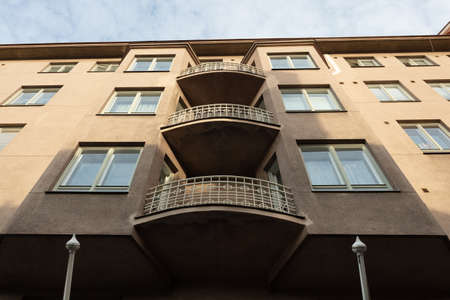 Fragments of buildings and roofs in the city of Helsinki, evening time. High quality photoの写真素材