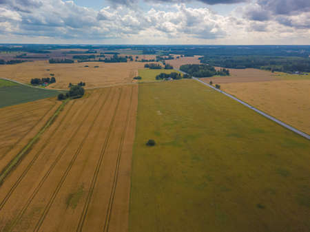 Drone photo, Estonian countryside landscape, cloudy summer day,. High quality photo