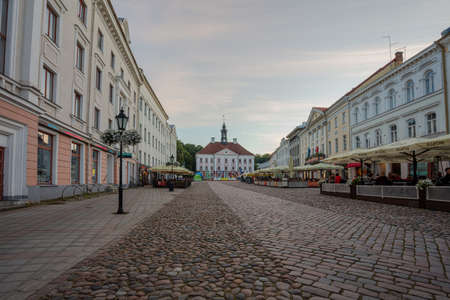 Tartu, Estonia, 01 August 2020 City center, town hall, summer evening, white nights in the baltics. High quality photoのeditorial素材