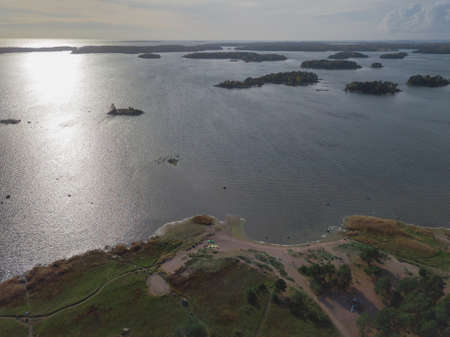 The coastline of the Gulf of Finland and an island in the sea Helsinki, Vuosaari .. Sunny autumn...