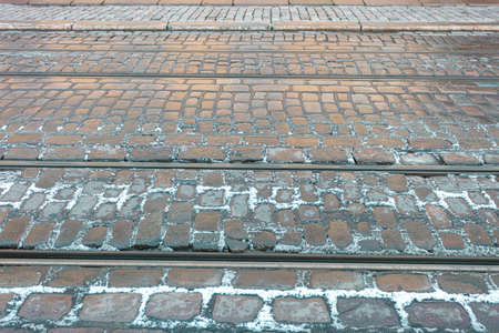 road covered with frost. concept, dangerous traffic, ice. High quality photoの写真素材