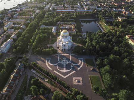 Kronstadt. Russia. Naval Nikolsky Cathedral, view from the top from a drone. High quality photoの写真素材
