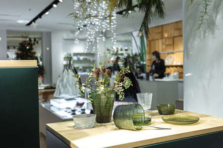 Helsinki, Finland November 30, 2020 Shop window decoration for the new year. High quality photoのeditorial素材