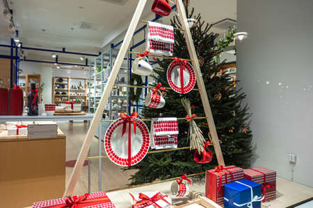Helsinki, Finland November 30, 2020 Shop window decoration for the new year. High quality photoのeditorial素材