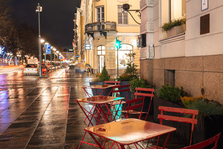Helsinki, Finland November 30, 2020 Bright lights of the city in the evening before Christmas. High quality photoのeditorial素材