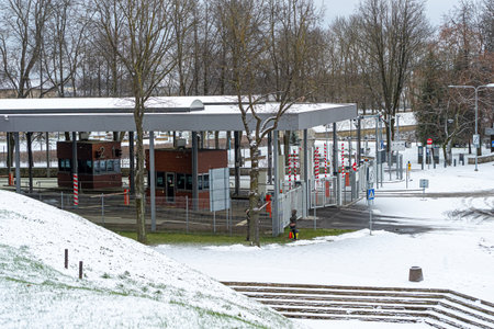 Narva, Estonia. December 23, 2020 Estonian Customs Territory. High quality photoのeditorial素材