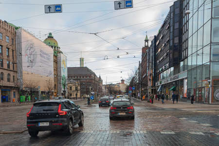 Finland, Helsinki February 26, 2021 Streets, carriageway of the city. High quality photoのeditorial素材