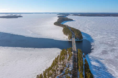 Finland, Pulkkilanharju Ridge, 8 km line of islands formed during the last ice age. Photo from the drone. ERの写真素材