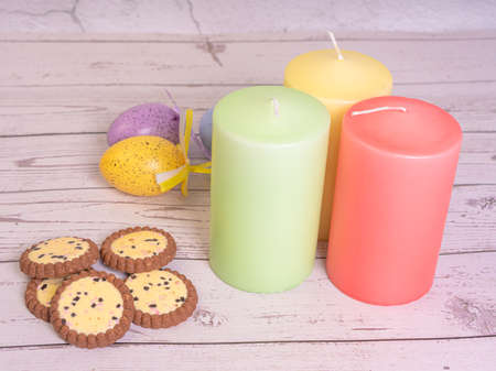 Bouquet of flowers. Tulips close-up. Various colors. Easter eggs, Postcard, Spring and Easter greetings ERの写真素材