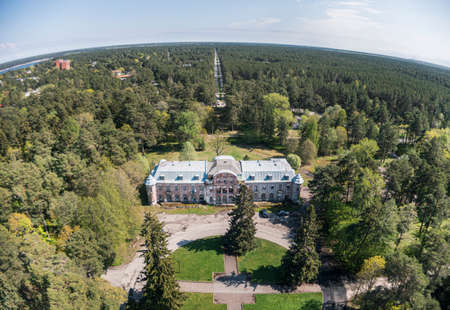 Estonia, narva jÃµesuu, May 26, 2021 Summer day, drone view of the resort town at the mouth of Narva in the Baltic States on the coast of the Gulf of Finland.のeditorial素材