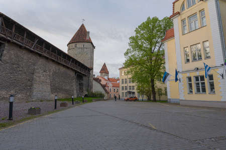 Estonia Tallinn May 21, 2021 Ancient wall and towers of the old townのeditorial素材