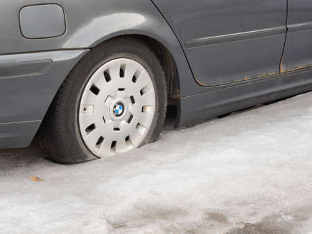 Finland. Espoo. March 18, 2022 The car is frozen in ice .The concept of transport in winterのeditorial素材