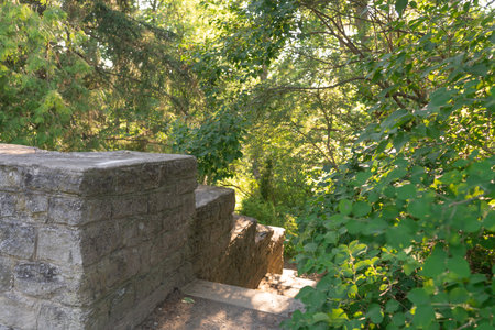 An old brick staircase in Toila Oru Park, Estonia. Ancient ruins among the trees.の写真素材