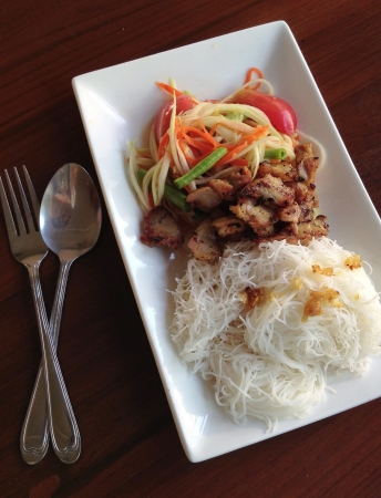 Thai spicy papaya salad with grilled pork and steamed vermicelliの素材