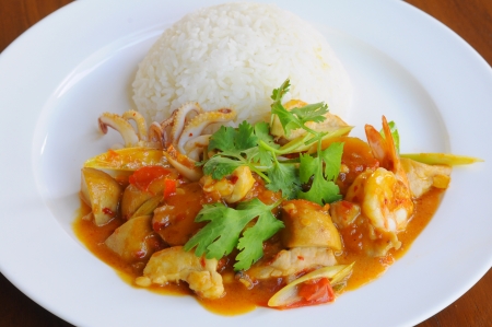 Rice seafood Tomyum stir-fried の写真素材