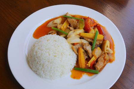 rice with sweet and sour porkの写真素材