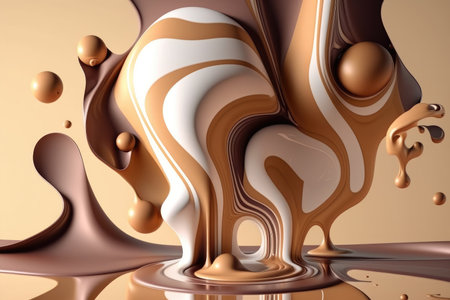 3d render, abstract liquid chocolate background with splashes and dropsの素材