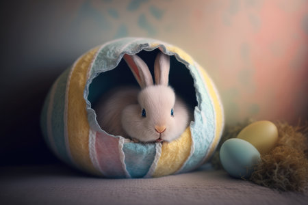 Easter bunny and eggs on a light background. Easter concept.の素材