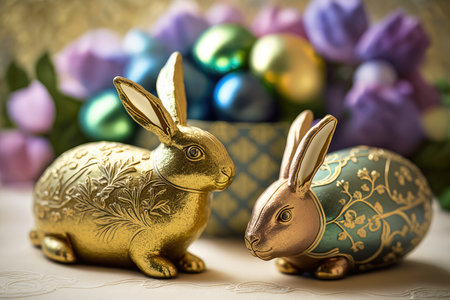 Easter bunny and easter eggs. selective focus. holiday.の素材